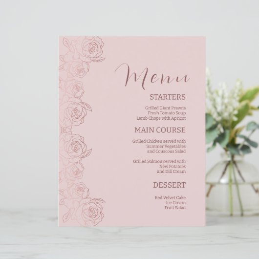 Elegante Bloemen Roze Mauve Diner Menu Sjabloon (Staand voorkant)