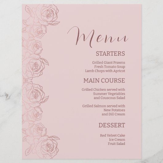 Elegante Bloemen Roze Mauve Diner Menu Sjabloon (Voorkant)
