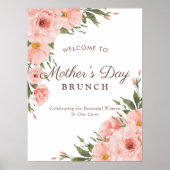 Elegante Bloemen Roze Moederdag Brunch Welkom Poster (Voorkant)