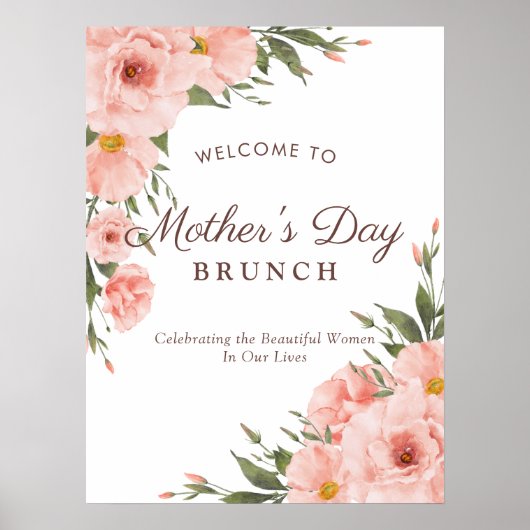 Elegante Bloemen Roze Moederdag Brunch Welkom Poster (Voorkant)