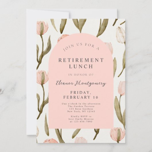 Elegante Bloemen Roze Pensioen Lunch Kaart (Voorkant)