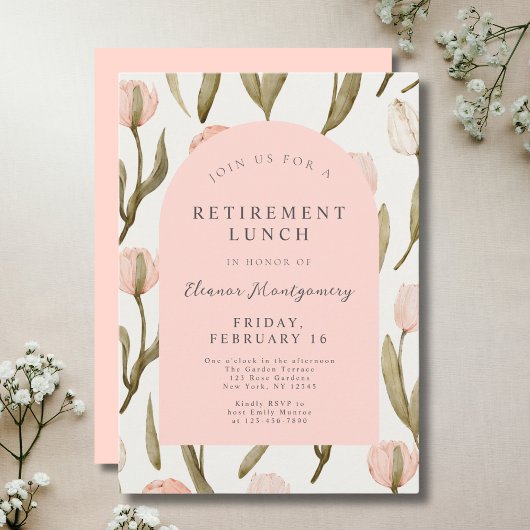 Elegante Bloemen Roze Pensioen Lunch Kaart