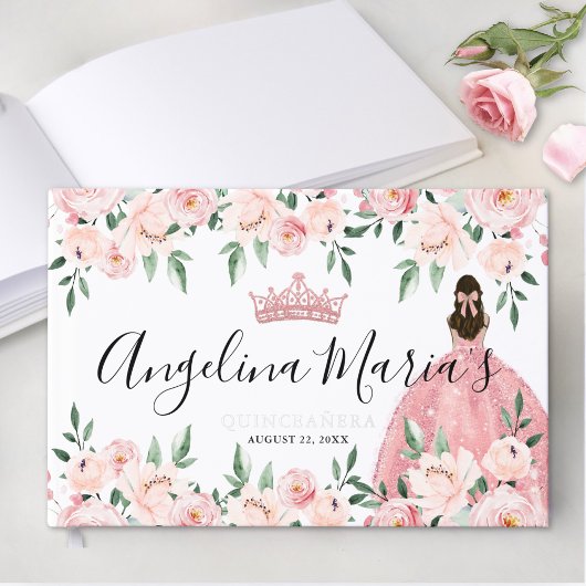 Elegante bloemen roze Quinceanera Gastenboek