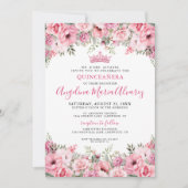 Elegante bloemen roze Quinceanera Kaart (Voorkant)