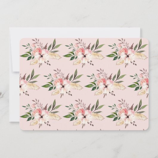 Elegante bloemen roze verjaardagsfeestje uitnodigi kaart (Achterkant)