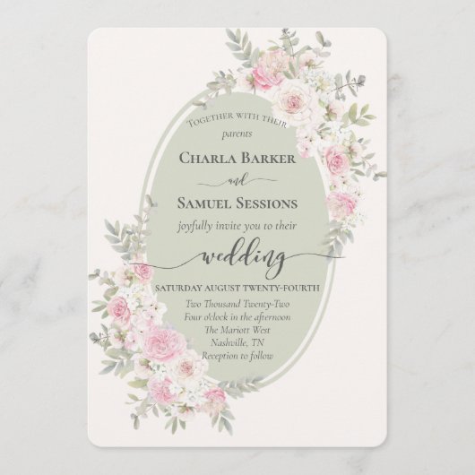 Elegante Bloemen Roze Waterverf Rozen & pioenen Programmakaart (Voorkant)