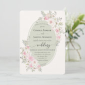 Elegante Bloemen Roze Waterverf Rozen & pioenen Programmakaart (Staand voorkant)