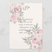 Elegante Bloemen Roze Waterverf Rozen & pioenen Programmakaart (Achterkant)