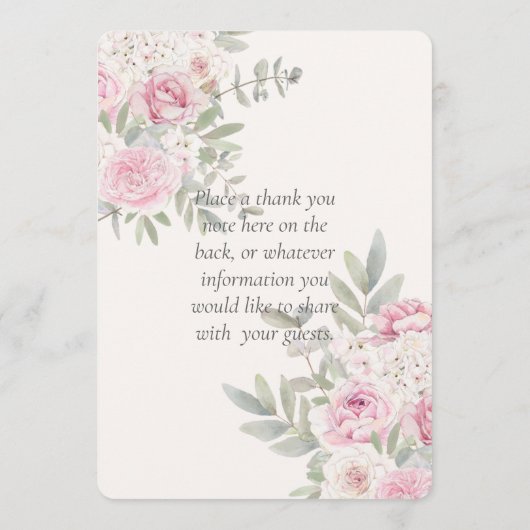 Elegante Bloemen Roze Waterverf Rozen & pioenen Programmakaart (Achterkant)
