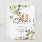 Elegante Bloemen Rozen 50ste Verjaardag Kaart (Voorkant)