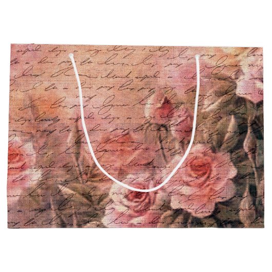 Elegante Bloemen Rozen Antiek Handschrift Groot Cadeauzakje (Achterkant)