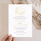 Elegante Bloemen Rozen Krans Bruiloft Monogram Gou Folie Uitnodiging