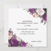 Elegante  Bloemen Rozen & Stoffige Mauve Bruiloft Kaart (Achterkant)