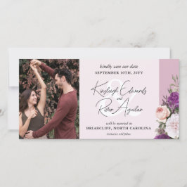 Elegante  Bloemen Rozen & Stoffige Mauve Bruiloft Save The Date