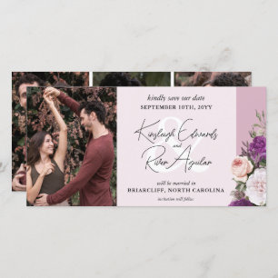 Elegante  Bloemen Rozen & Stoffige Mauve Bruiloft Save The Date