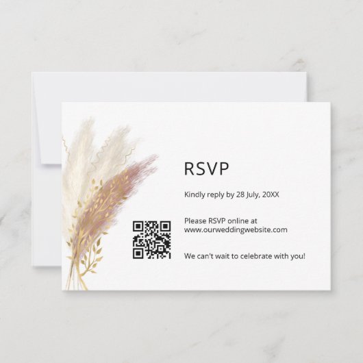 Elegante Bloemen RSVP met QR Code Stoffige Roze Pa (Voorkant)