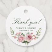 Elegante Bloemen Rustieke Botanische Rozen Bruilof Bedankjes Labels (Voorkant)