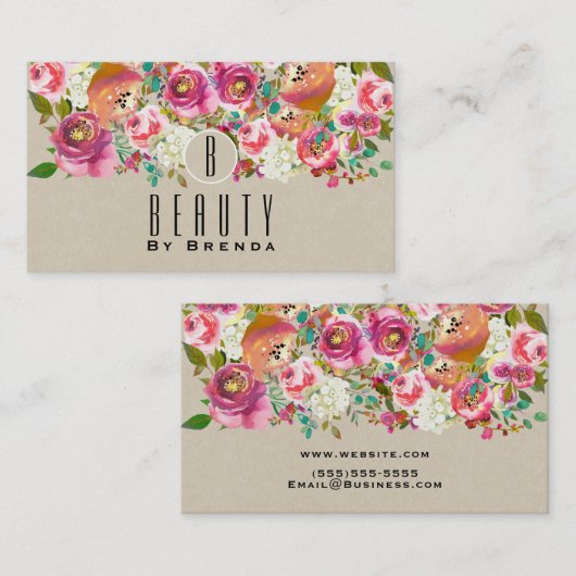 Elegante Bloemen Rustieke Chic Kraft Glam Custom Visitekaartje (Voorkant / Achterkant)