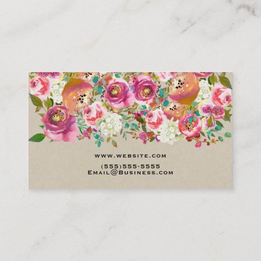 Elegante Bloemen Rustieke Chic Kraft Glam Custom Visitekaartje (Achterkant)