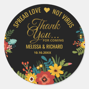 Elegante Bloemen Sanitizer Bruiloft Goud Dank u Ronde Sticker