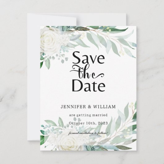 Elegante Bloemen Save The Date Kaart (Voorkant)
