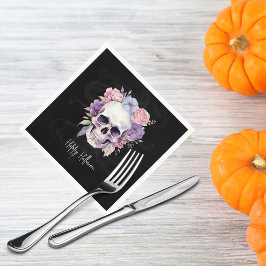 Elegante Bloemen & Schedel Gothic Happy Halloween Servet