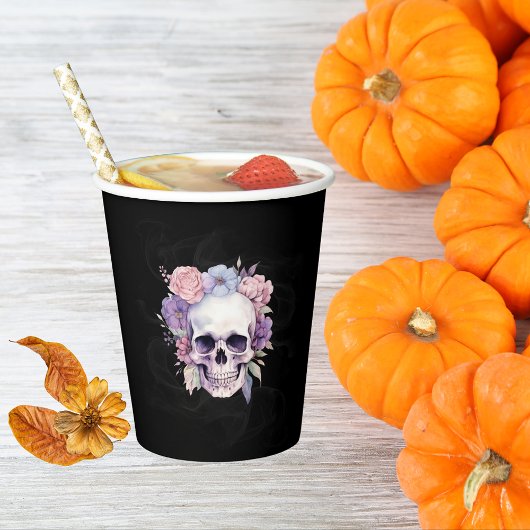 Elegante Bloemen & Schedel Gotische Halloween Part Papieren Bekers