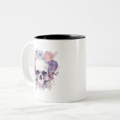 Elegante Bloemen & Schedel Gotische Halloween spoo Tweekleurige Koffiemok (Voorkant links)