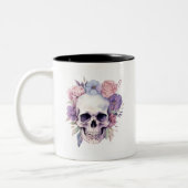 Elegante Bloemen & Schedel Gotische Halloween spoo Tweekleurige Koffiemok (Links)