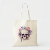 Elegante bloemen & schedel gotische Halloween Tote Bag (Voorkant)