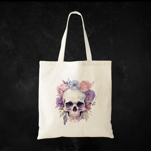 Elegante bloemen & schedel gotische Halloween Tote Bag