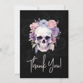 Elegante Bloemen & Schedel Gotische Halloween Verj Bedankkaart (Voorkant)