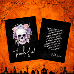 Elegante Bloemen & Schedel Gotische Halloween Verj Bedankkaart