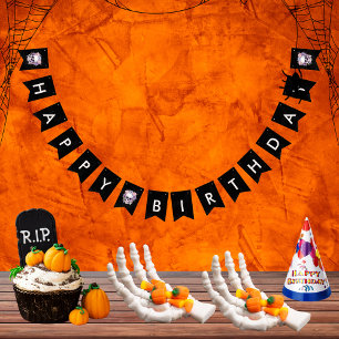 Elegante Bloemen & Schedel Halloween Verjaardagsfe Vlaggetjes