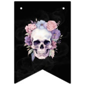 Elegante Bloemen & Schedel Halloween Verjaardagsfe Vlaggetjes (Eerste vlag)