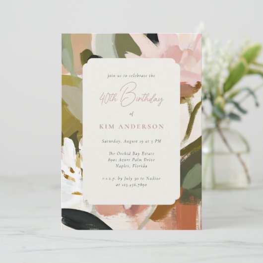 Elegante Bloemen Schilderen 40ste Verjaardag Kaart (Staand voorkant)
