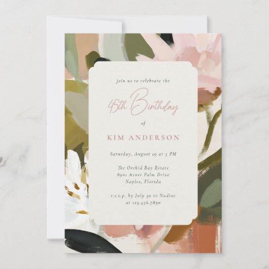 Elegante Bloemen Schilderen 45ste Verjaardag Kaart (Voorkant)