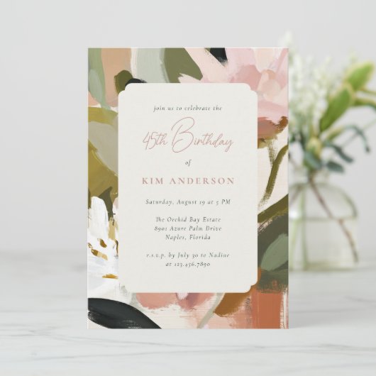 Elegante Bloemen Schilderen 45ste Verjaardag Kaart (Staand voorkant)