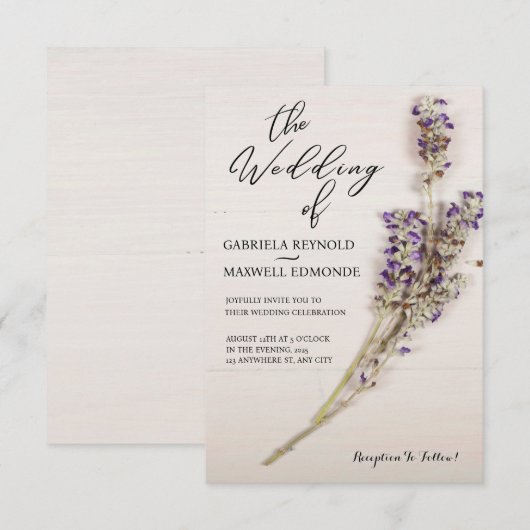 Elegante Bloemen Schone Lavendel Bruiloft Kaart (Voorkant / Achterkant)