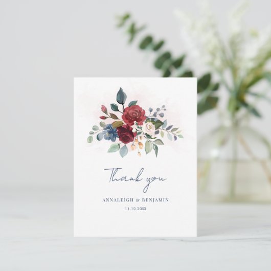 Elegante Bloemen Script bruiloft Dank u (Staand voorkant)