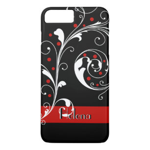 Elegante bloemen scroll blad zwart, rood bloeien 	iPhone 8/7 plus hoesje