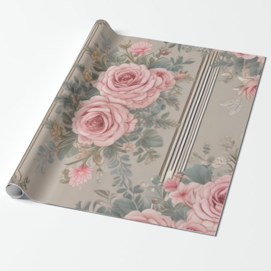 Elegante  Bloemen Shabby Chic Cadeaupapier (Uitgerold)