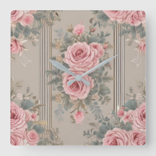 Elegante  Bloemen Shabby Chic Vierkante Klok