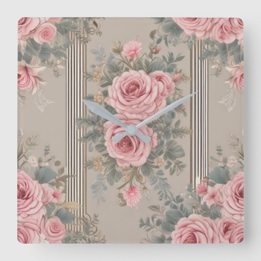 Elegante Bloemen Shabby Chic Vierkante Klok (Voorkant)