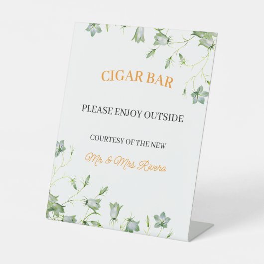 Elegante Bloemen "Sigaar Bar" bruiloft receptie Reclamebord Met Voetstuk (Voorkant)