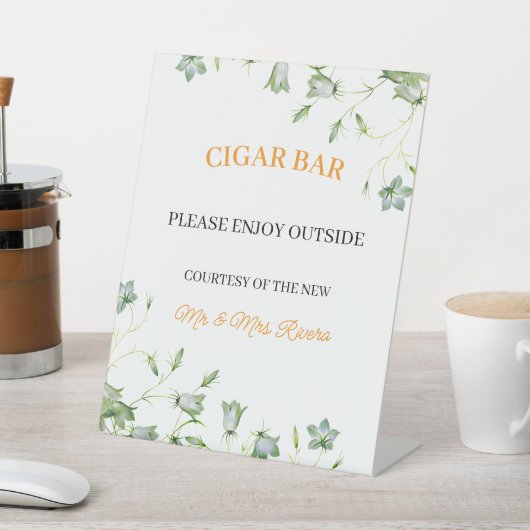Elegante Bloemen "Sigaar Bar" bruiloft receptie Reclamebord Met Voetstuk (Insitu)