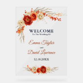 Elegante bloemen sinaasappel terracotta welkom bru acryl bord (Voorkant)