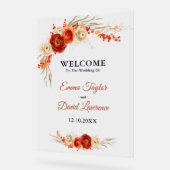 Elegante bloemen sinaasappel terracotta welkom bru acryl bord (Hoek)