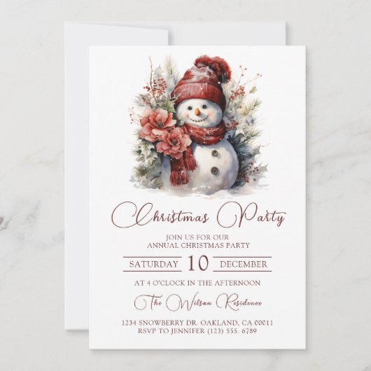 Elegante Bloemen Sneeuwman Kerstfeest Kaart (Voorkant)