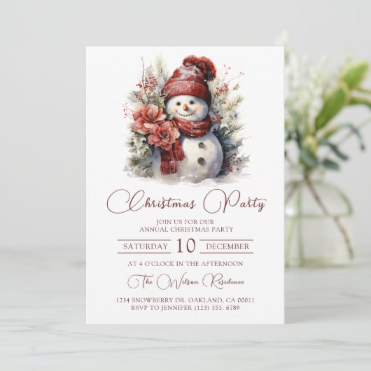 Elegante Bloemen Sneeuwman Kerstfeest Kaart (Staand voorkant)